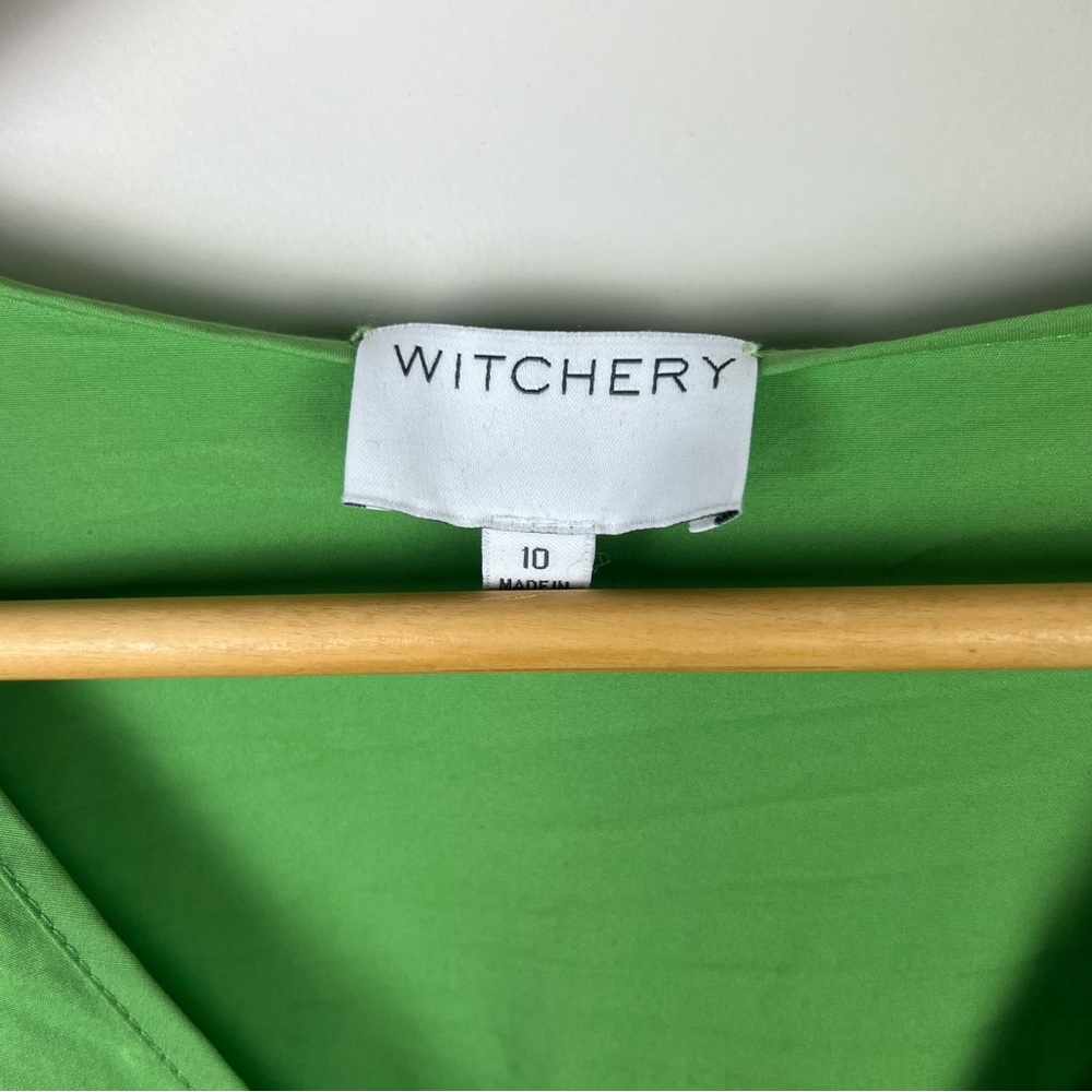 Witchery Puff Sleeve Top Blouse Apple Green V-Neck Cotton Office Cocktail Sz 10 - Picture 4 of 7